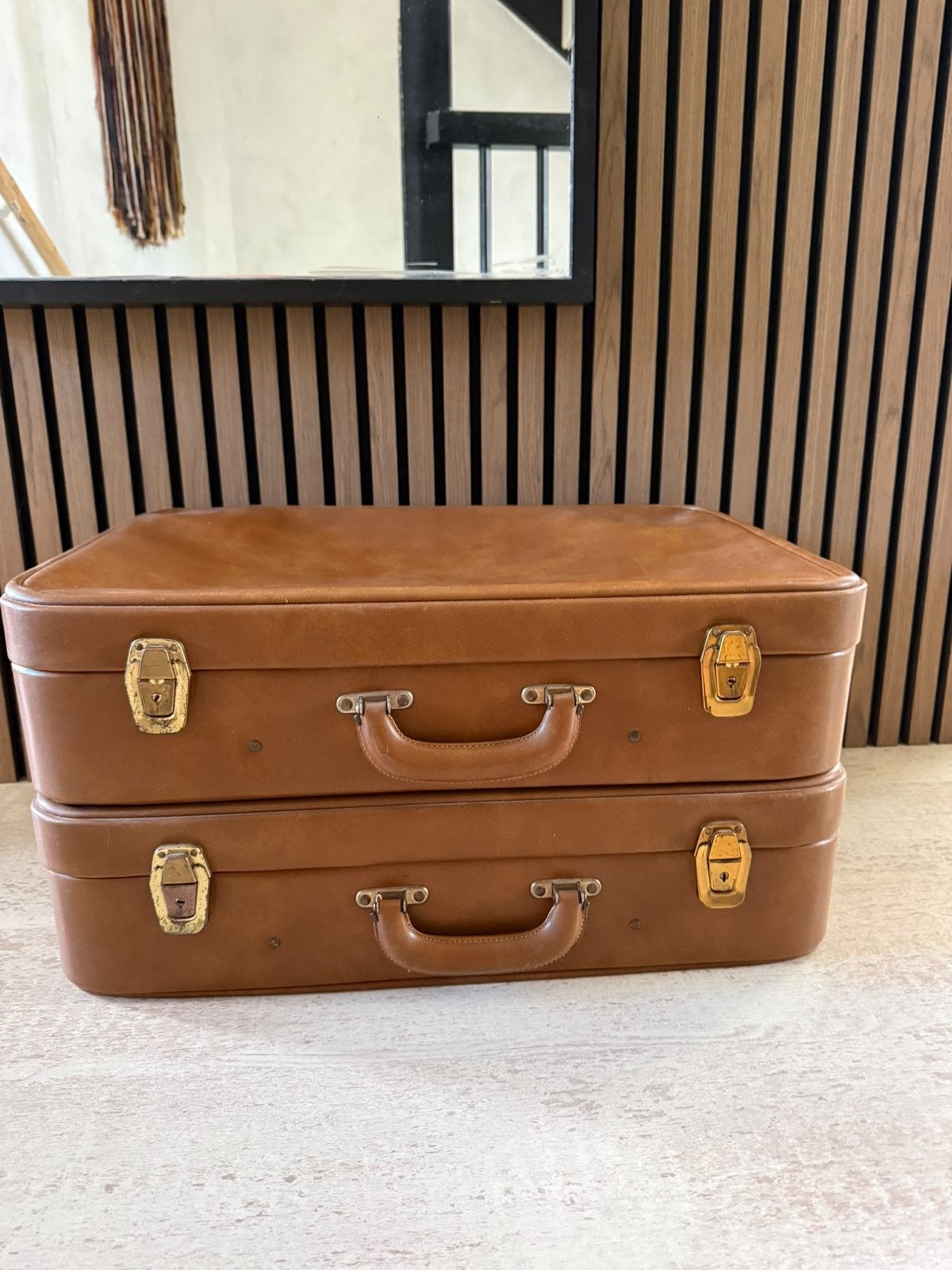 Vintage Koffer Set - Bruin kunstleer, Ophalen, Overige materialen, Gebruikt, 50 tot 60 cm