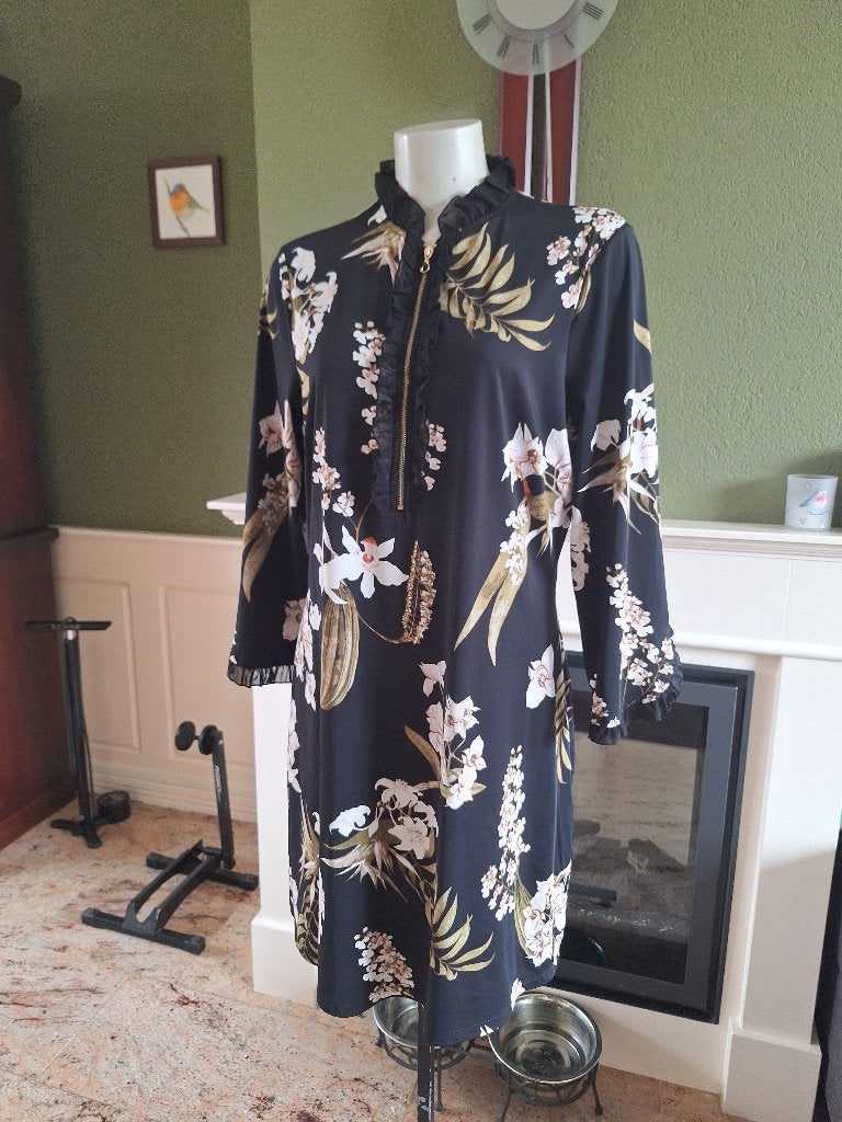 K-Design orchidee jurk mt XL, Kleding | Dames, K-design, Verzenden, Zwart, Maat 46/48 (XL) of groter