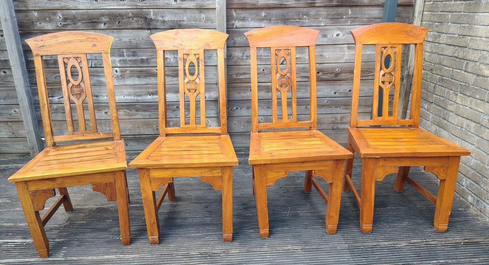 Set van 4 eikenhouten eetkamerstoelen, Ophalen, Gebruikt, Overige kleuren, Vier