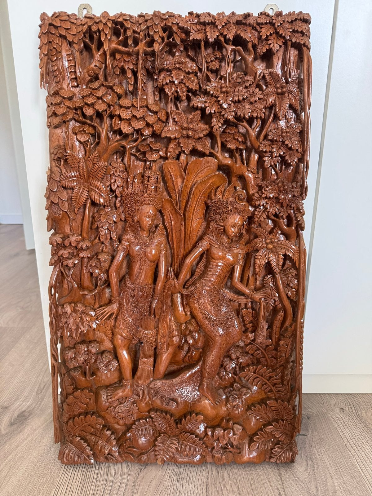 Prachtig Balinees Houtsnijwerk Wanddecoratie, Handgemaakt, Wanddecoratie, Scène, Hout