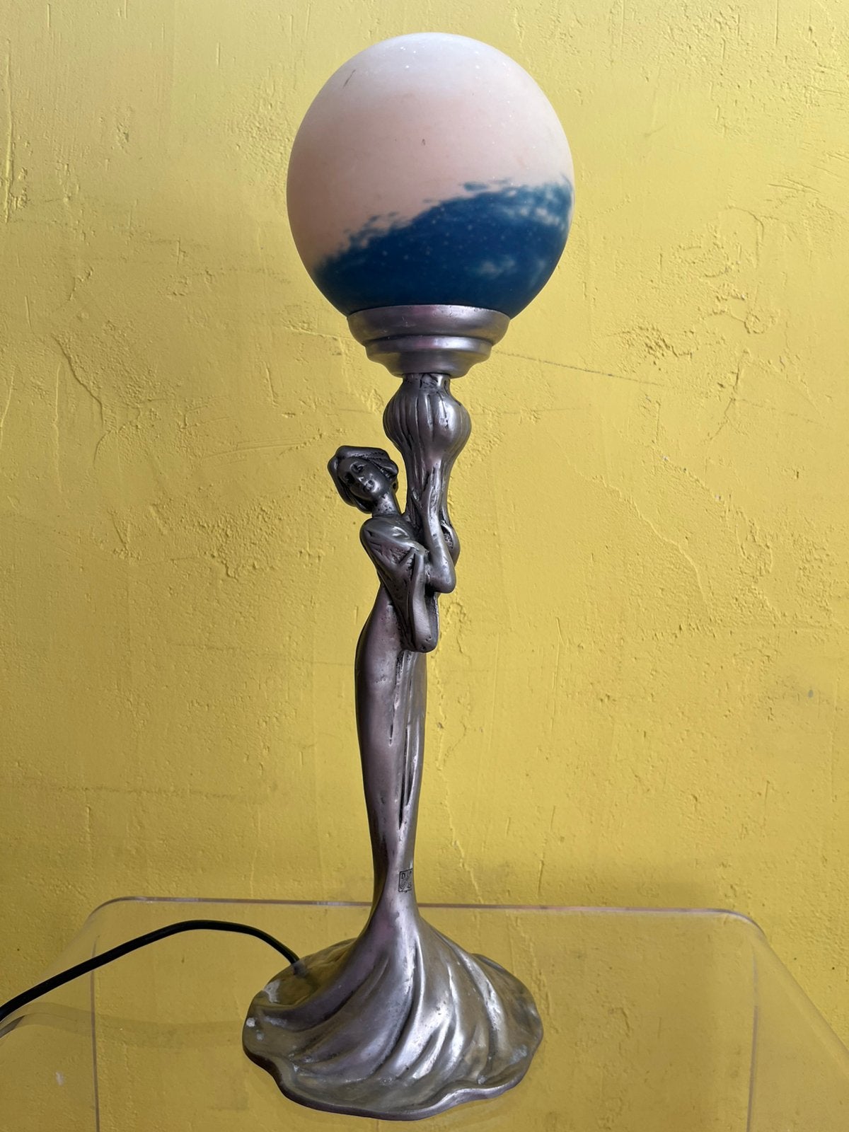Prachtige tinnen jugendstil lamp, Ophalen of Verzenden, Gebruikt