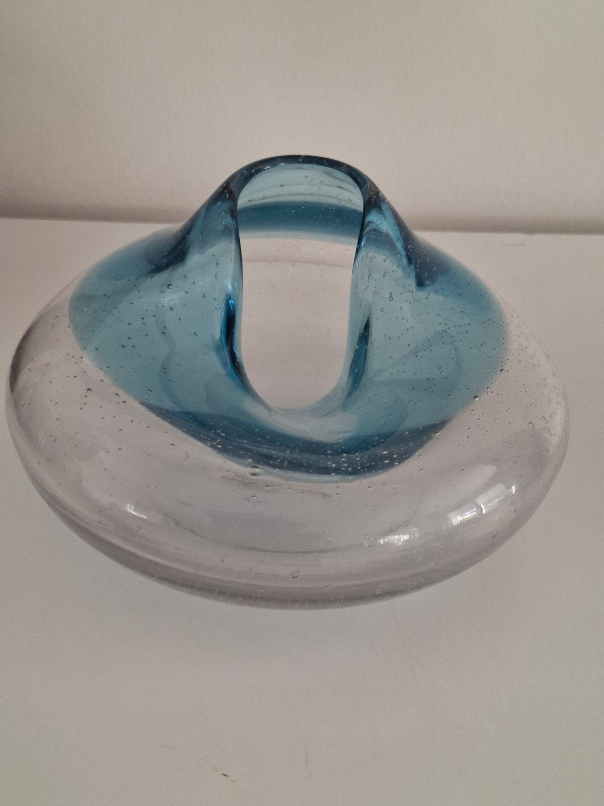 Prachtig PTMD glazen vaasje, blauw met bubbels, Ophalen of Verzenden