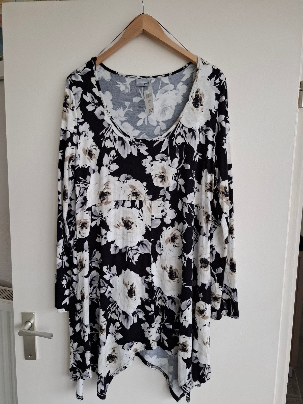 Nieuwe tuniek met bloemenprint, maat 46/52, Pescara Plus, Zwart, Maat 46/48 (XL) of groter, Nieuw