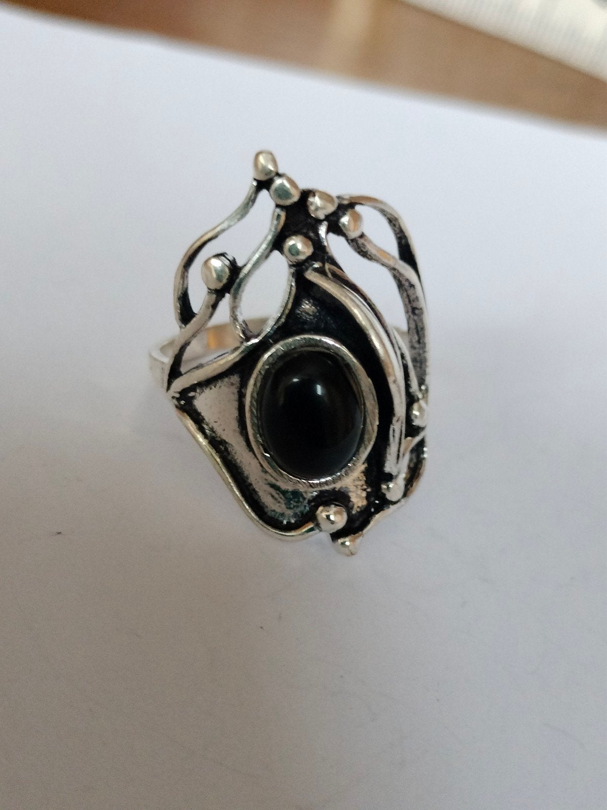 zilveren ring met zwart onyx maat 19, 19 tot 20, Zwart, Nieuw, Ophalen of Verzenden