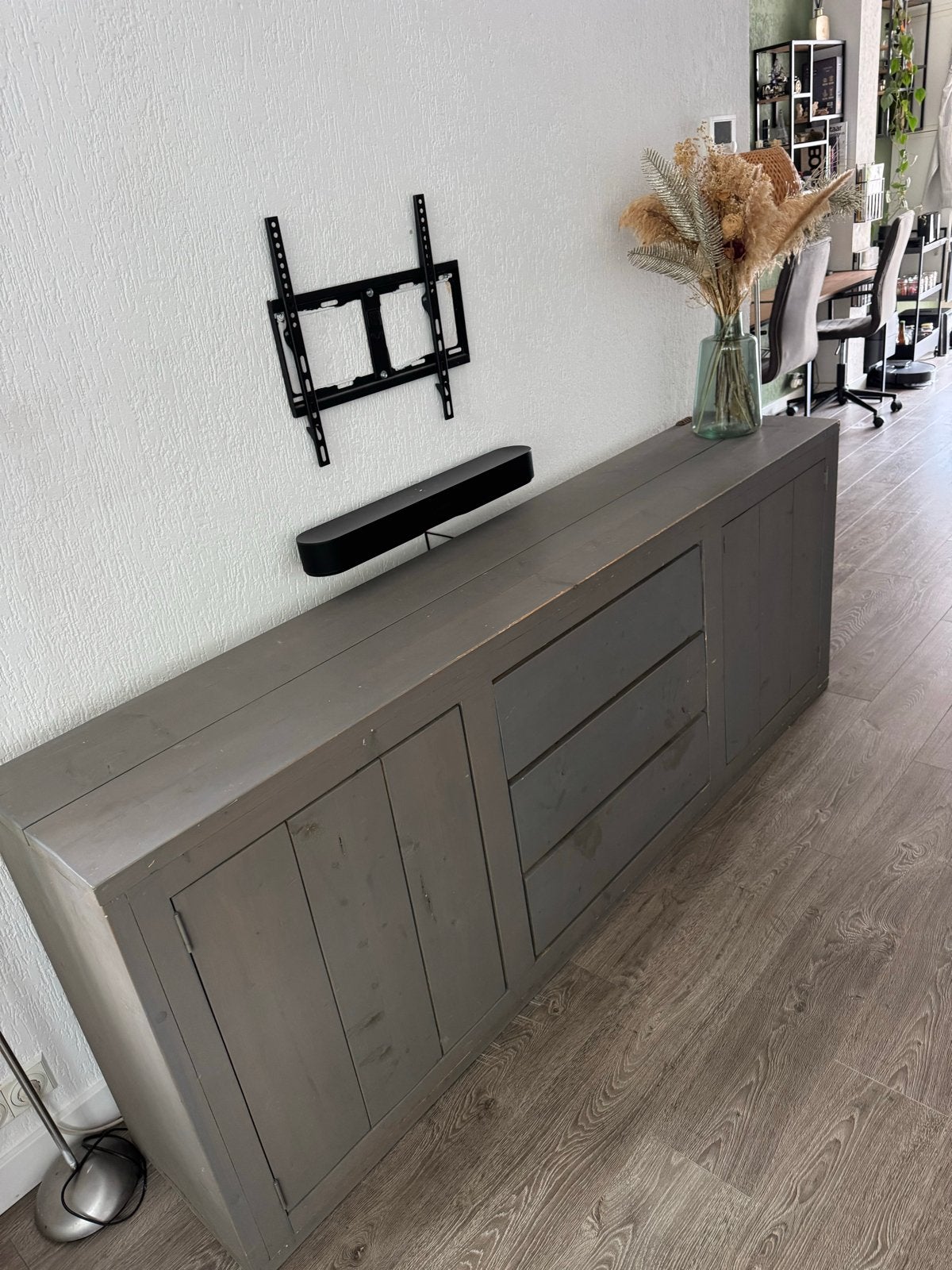 Stoere grijze dressoir met lades en deuren, Huis en Inrichting, Ophalen, Gebruikt, 150 tot 200 cm, Met lade(s)