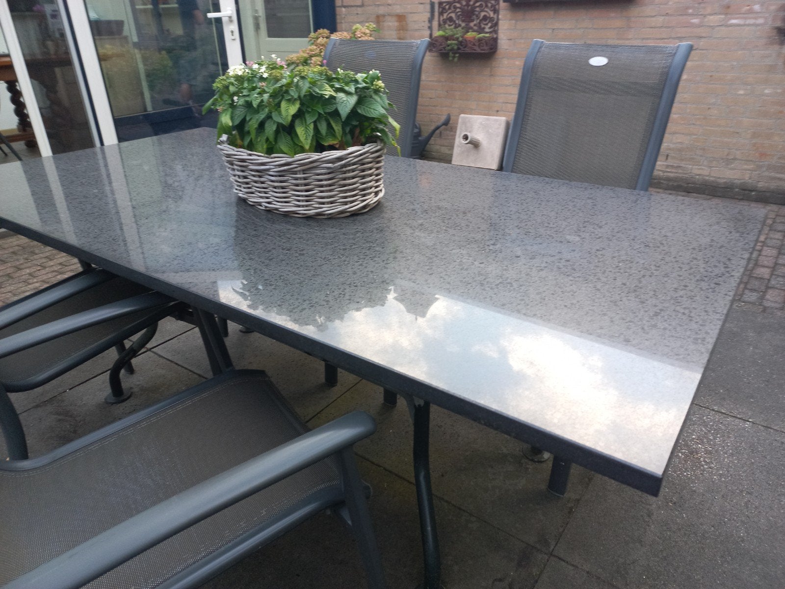 tuintafel  natuursteen. kleur zwart/grijs.maat 100cm x200cm., Ophalen, Zo goed als nieuw, Rechthoekig