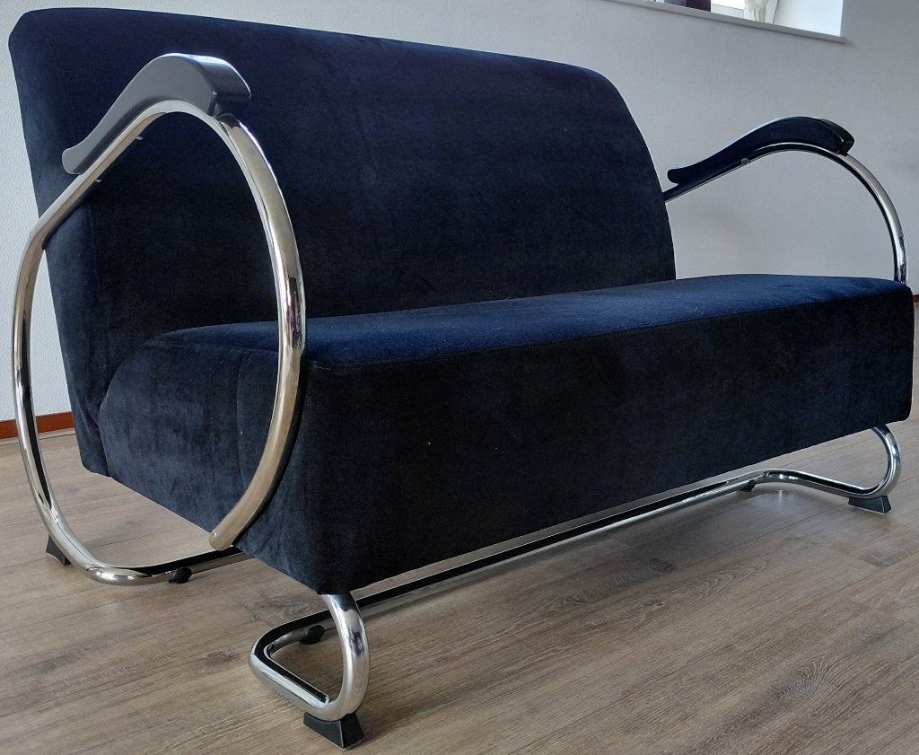 Dykmyer buisframe bankje en 2 fauteuils = bankstel, Ophalen, 75 tot 100 cm, Zo goed als nieuw, Metaal