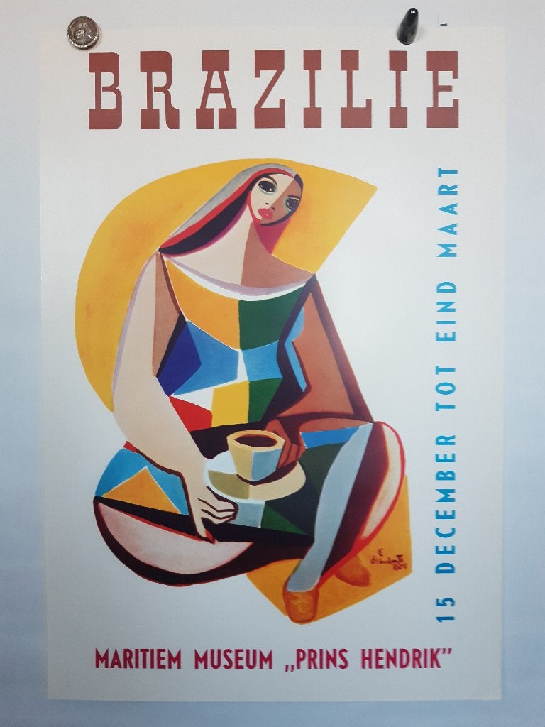 Originele Poster Brazilië in het Prins Hendrik Museum, Rechthoekig Staand, Verzenden, Zo goed als nieuw, A1 t/m A3