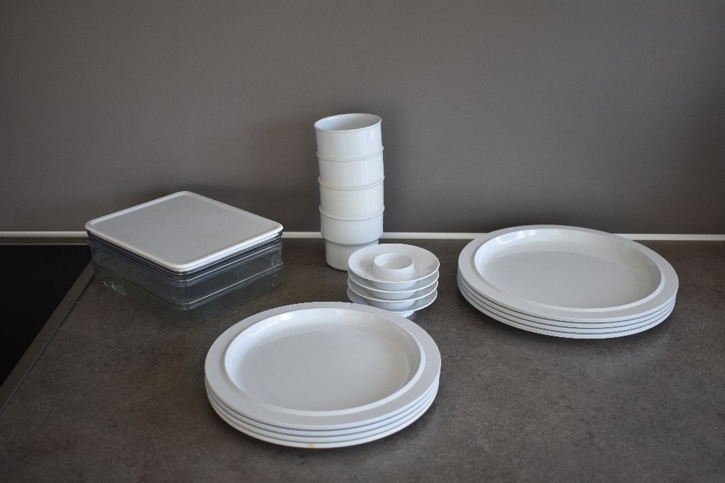 Mepal retro witte buitenservies voor 4 personen - 20 delig, Ophalen of Verzenden, Gebruikt