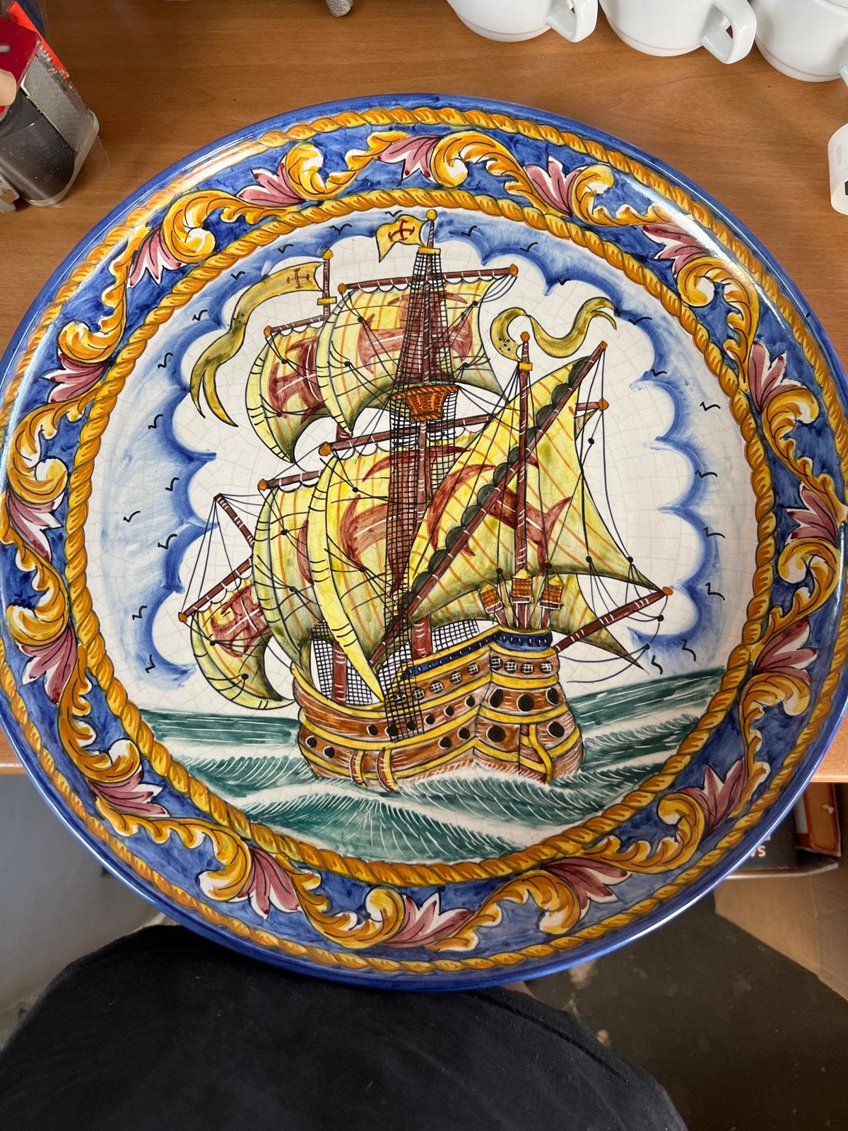 Handgeschilderd Portugees decoratief bord met schip, Ophalen of Verzenden