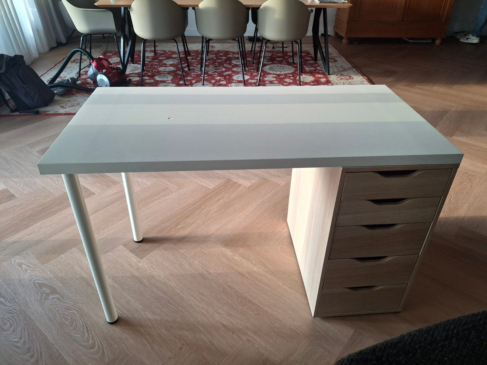 Ikea bureau met ladeblok (alex) en wit blad (lagkapten), Met lades, Gebruikt, Spaanplaat of MDF, Ophalen of Verzenden