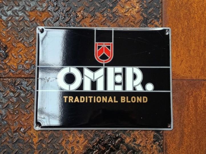 Vintage Reclamebord OMER Blond Bier Blik Pils Mancave België, Ophalen of Verzenden