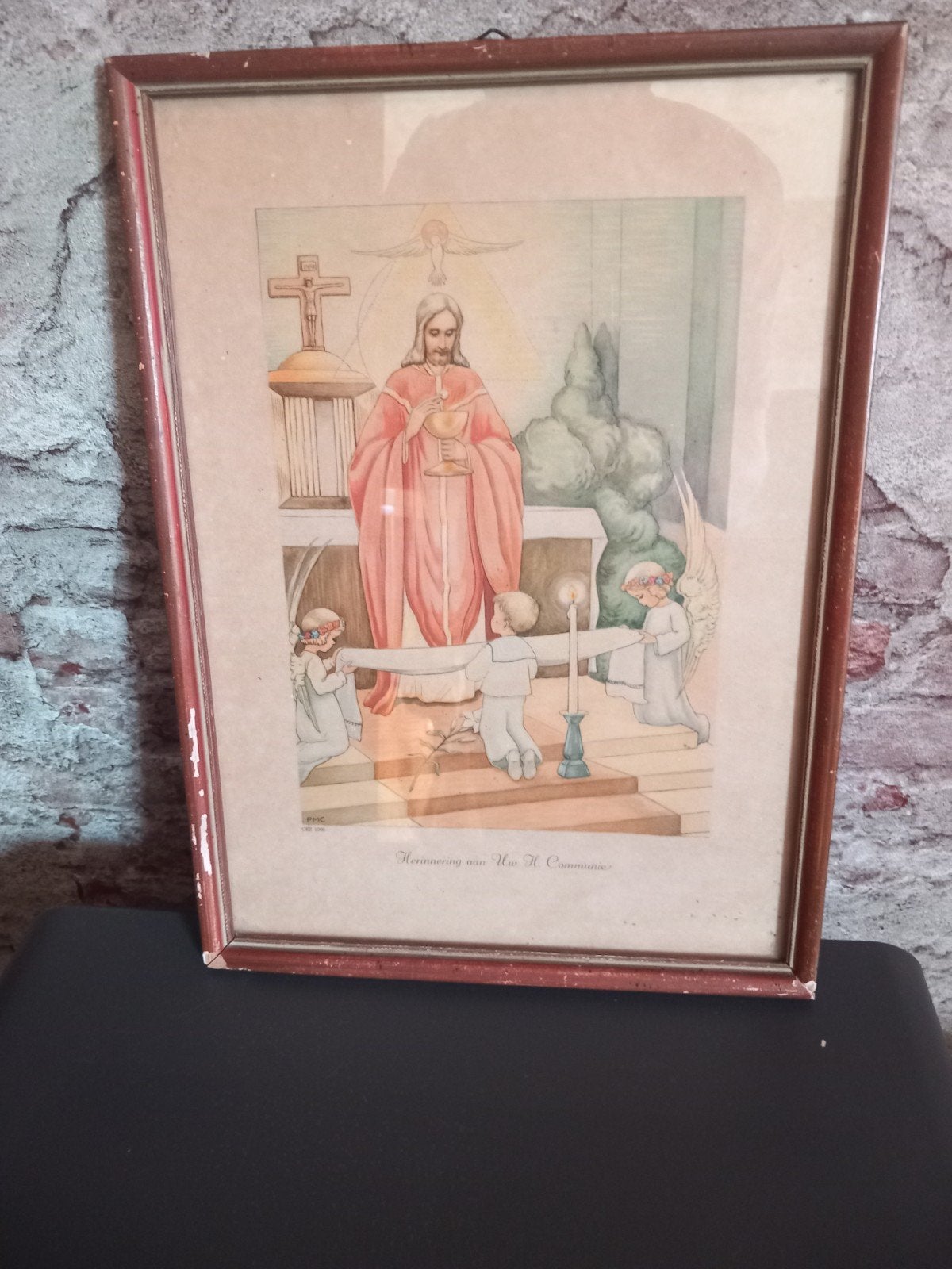 Vintage Eerste Communie Prent 'Brood der Engelen', Antiek en Kunst, Antiek | Religie, Ophalen of Verzenden