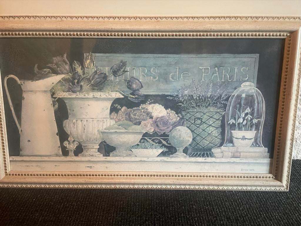 Schilderij Prent Bloemen op Kast - Kathryn White, Ophalen, 50 tot 75 cm, Schilderij