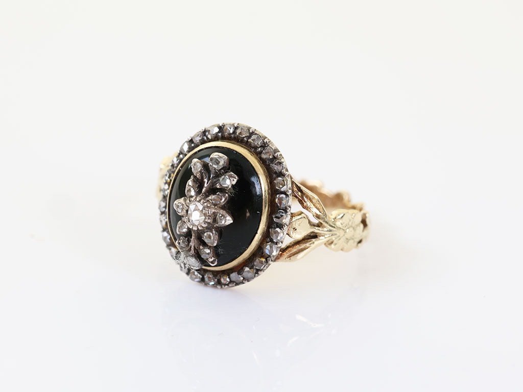 14 Karaat Antieke Gouden Diamanten Ring Met Groene Steen, Ophalen of Verzenden, Zo goed als nieuw, 17 tot 18, Met edelsteen