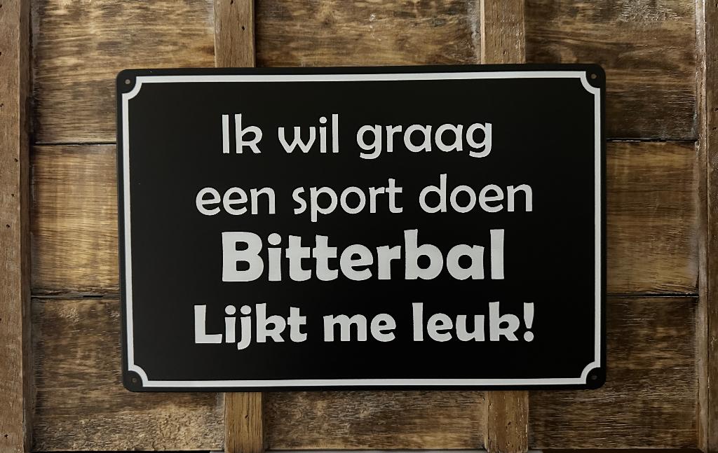 Sport doen bitterbal reclamebord van metaal wandbord deco, Info@deconoord.nl, Deco Noord, Nieuw, Ophalen of Verzenden