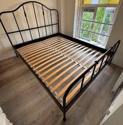 Ikea tweepersoonsbed 160x200 cm, zwart metaal, Ophalen, Gebruikt, Zwart, Tweepersoons