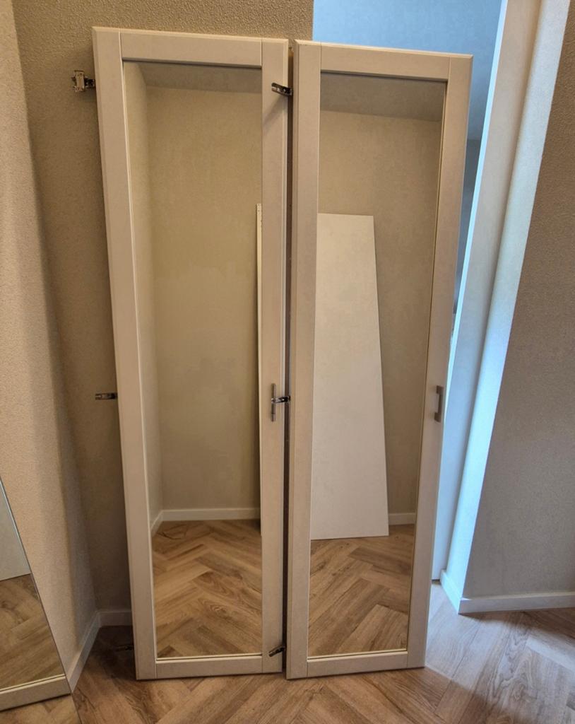 IKEA TYSSEDAL spiegeldeur 50x195 wit + 2 zijkanten + planken, Ophalen, Gebruikt, 150 tot 200 cm, Rechthoekig