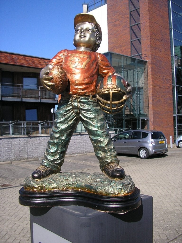 BRONZEN BEELD  AMERICAN FOOTBALLPLAYER  OPHAAL/VERZENDEN, Ophalen, Brons