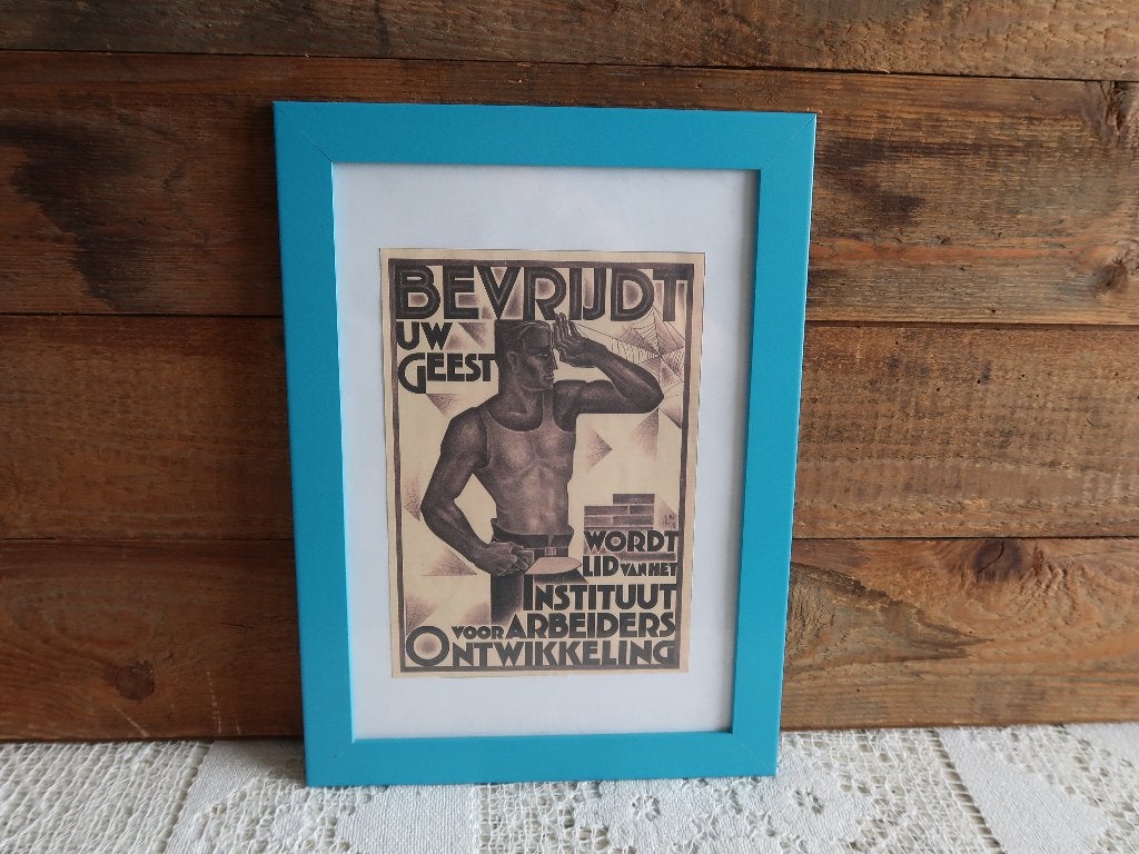 Vintage knipsel Huib de Ru "Bevrijdt uw geest" in lijst., Ophalen of Verzenden, 1920 tot 1940, Nederland, Knipsel(s)