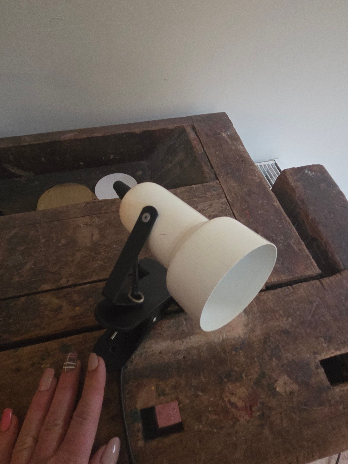 Vintage klemlampje - wit/zwart, Ophalen of Verzenden
