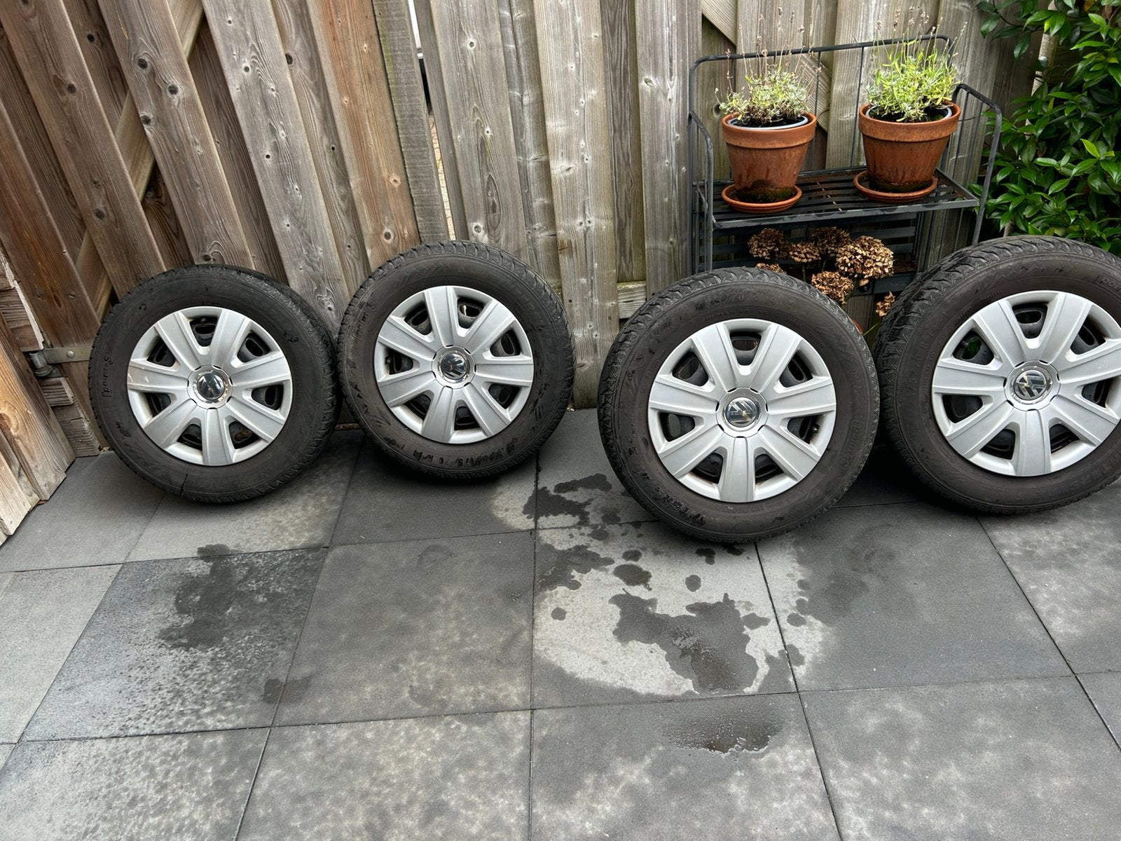 Orig. 14 inch stalen VW Polo velgen 5x100 winterbanden+dop, Auto-onderdelen, Ophalen, 14 inch, Gebruikt, 175 mm