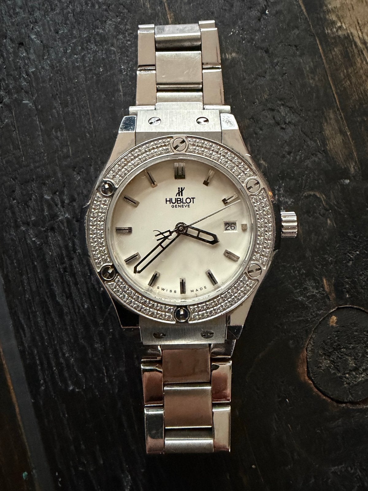 Hublot Geneve Big Bang Dameshorloge met Diamanten, Overige merken, Gebruikt, Staal, Polshorloge