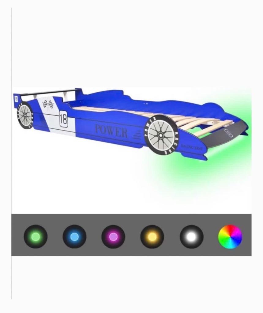 Nieuwe Kinderbed raceauto met LED-verlichting blauw 90x200cm, 85 tot 100 cm, Nieuw, Ophalen of Verzenden, Lattenbodem