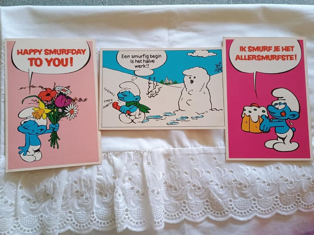 3 oude Smurfen ansichtkaarten, Verzamelen, Smurfen, Ophalen of Verzenden, Overige Smurfen