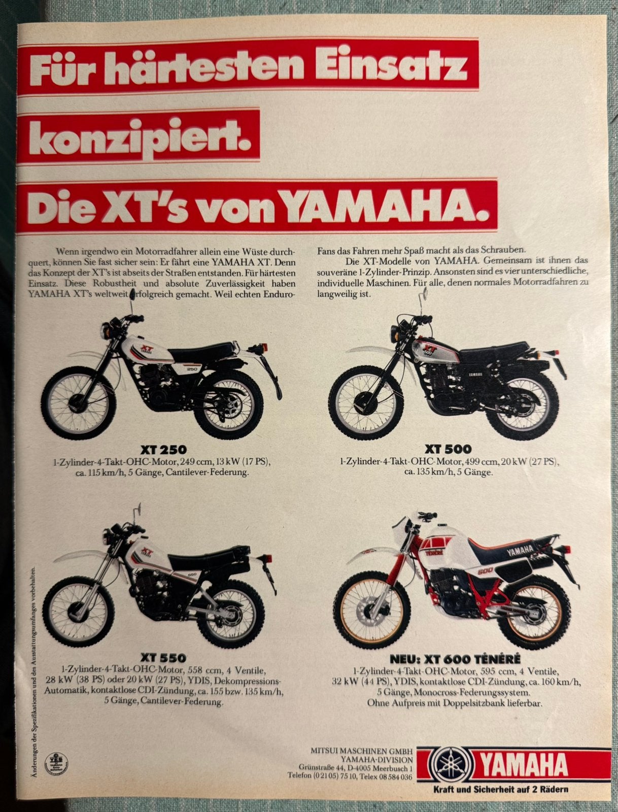Advertentie 1983 Yamaha XT250 XT500 XT550 XT600 Ténéré, Verzenden, Zo goed als nieuw
