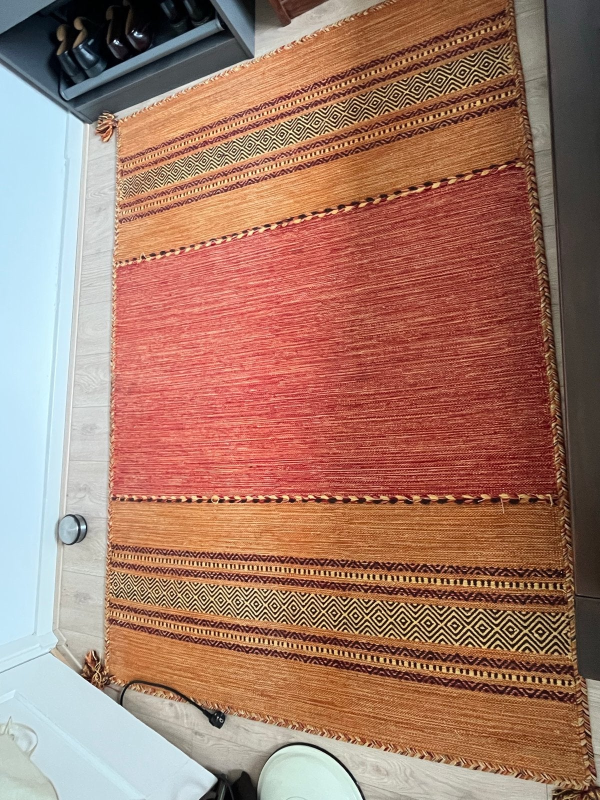 Vloerkleed 200 x 135 cm - Oranje/Rood met patronen, Ophalen, Gebruikt, 100 tot 150 cm, Oranje