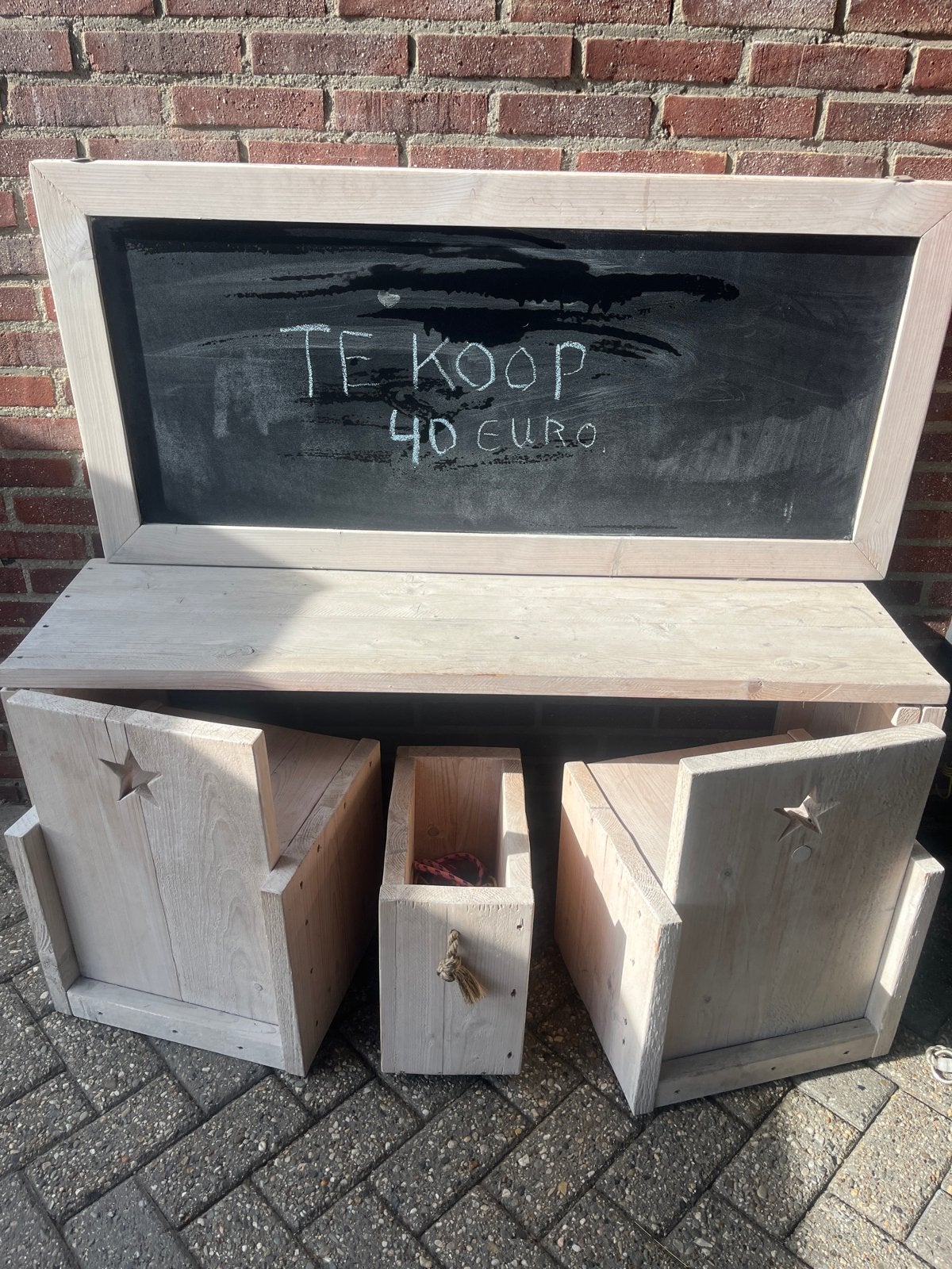 Houten krijtbord met opbergkisten, Hout, Gebruikt, Ophalen of Verzenden, Landelijk