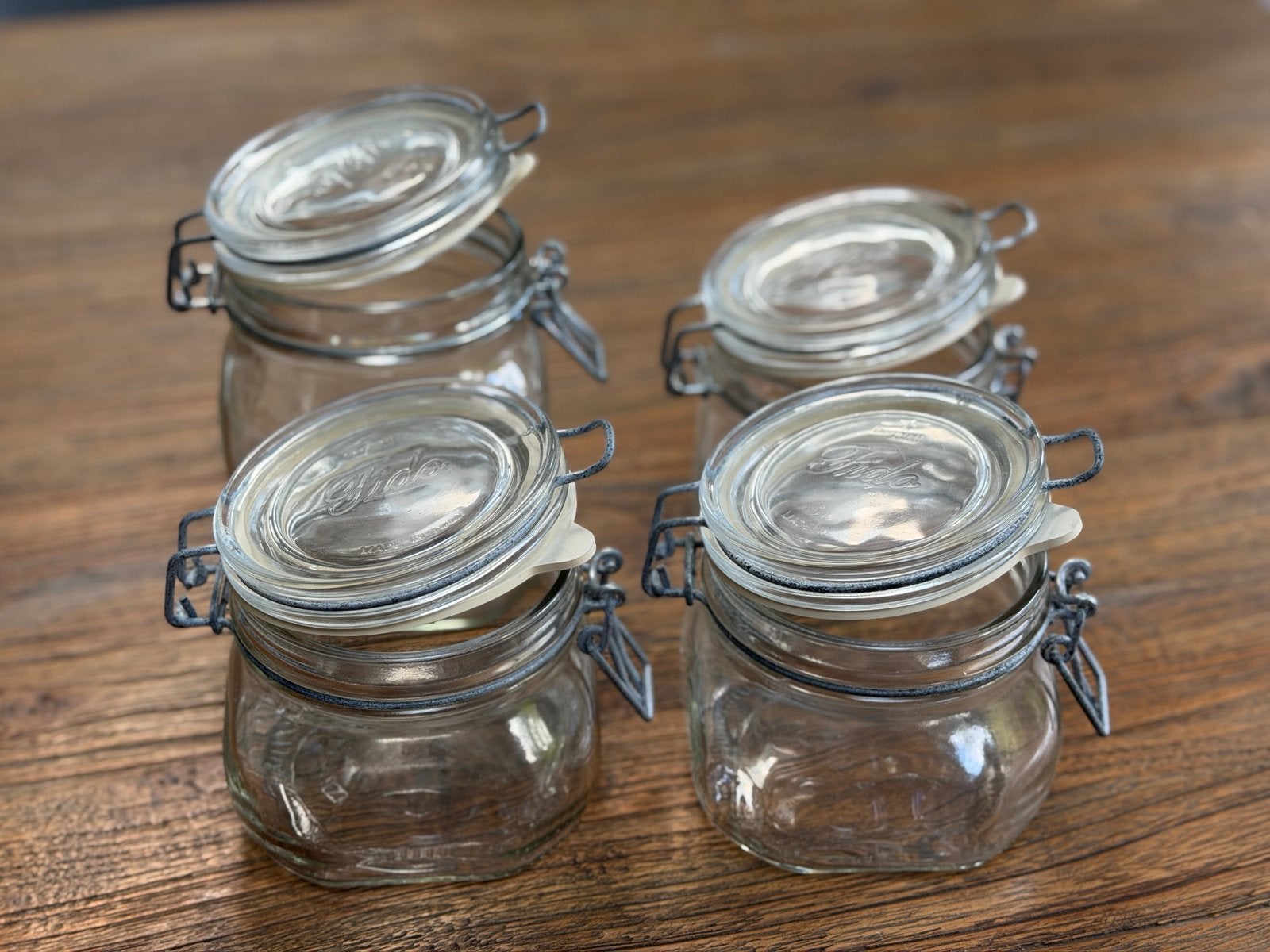 Set van 4 Fido Bormioli Rocco weckpotten, Glas, Ophalen of Verzenden, Zo goed als nieuw, Voorraadpot