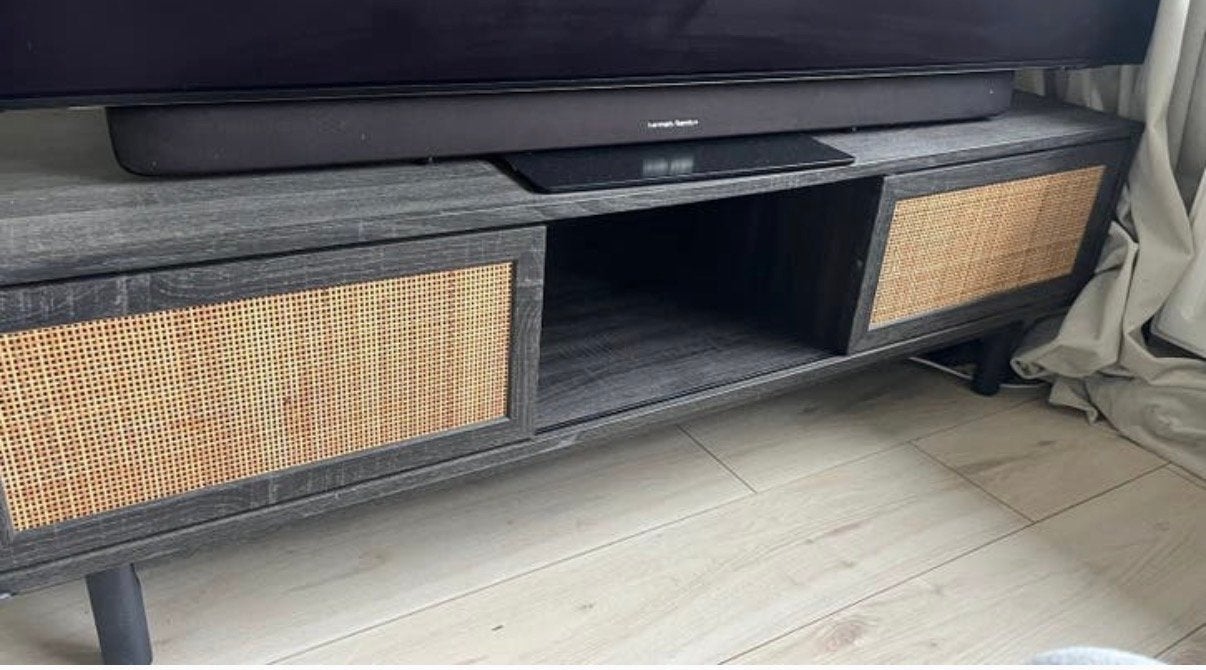 Stijlvol Tv-meubel met rotan details, Ophalen, Gebruikt, 100 tot 150 cm, Minder dan 100 cm