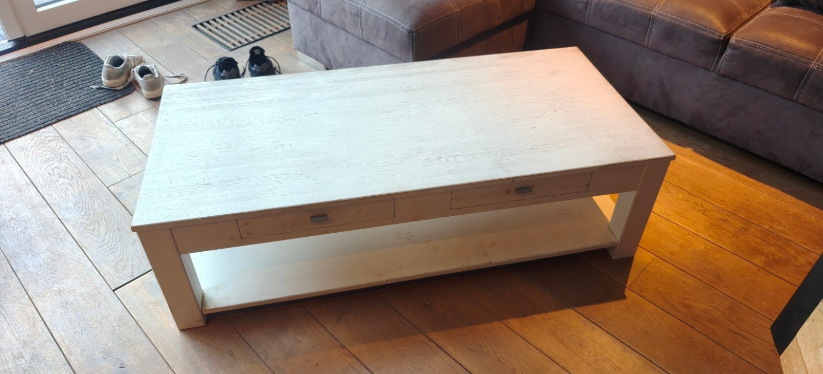 GRATIS - Witte Salontafel met 2 Lades - GRATIS af te halen, Ophalen, Wit Landelijk, Gebruikt, 100 tot 150 cm