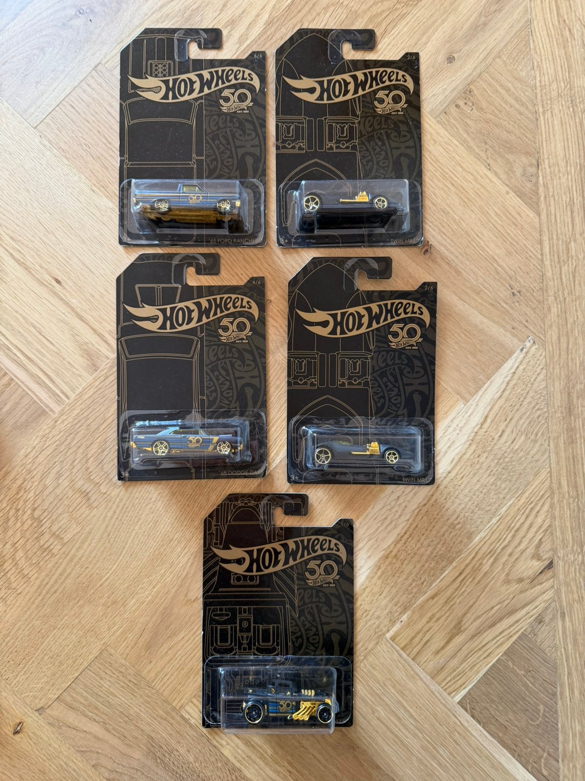 5x Hot Wheels 50th Anniversary Black & Gold Serie (2018), Ophalen of Verzenden, Nieuw