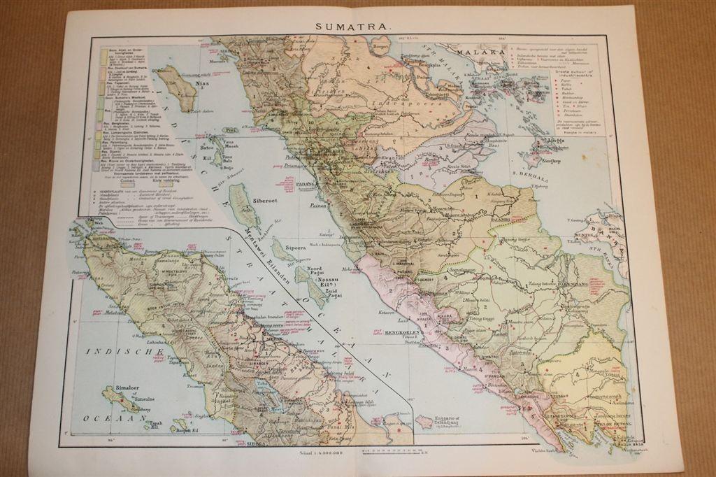 Antieke kaart - Sumatra - Circa 1900, Ophalen of Verzenden, 1800 tot 2000, Nederland, Landkaart