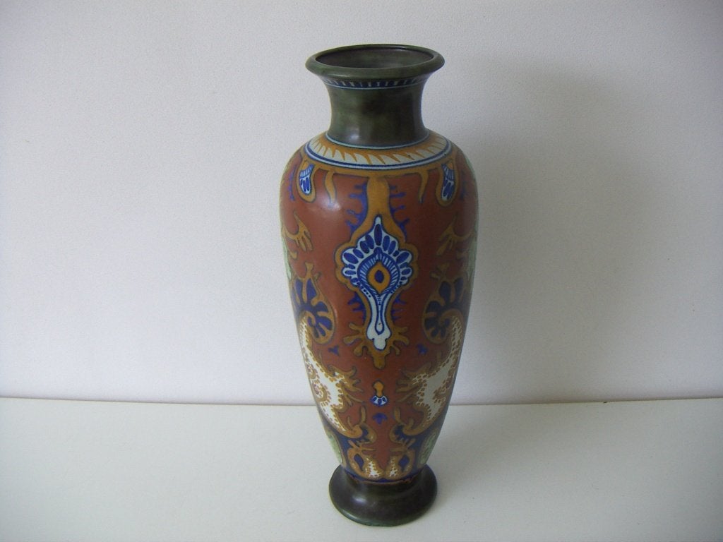 Zuid Holland Gouda plateel keramiek vaas jr.1918. Rhodian., Ophalen of Verzenden