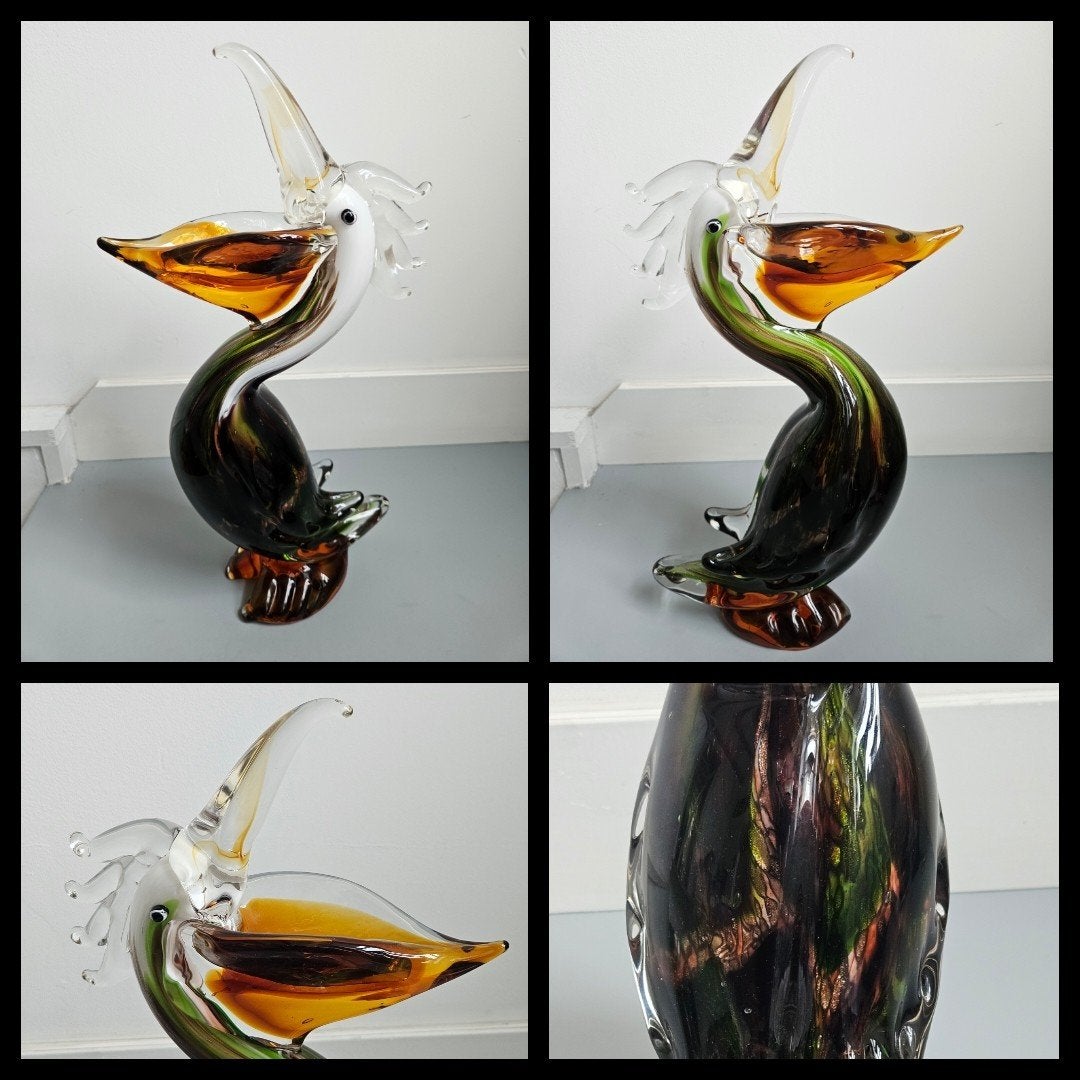 Fors handgeblazen Murano stijl pelikaan,  37 cm., Glas, Ophalen of Verzenden, 37 cm, Beeld