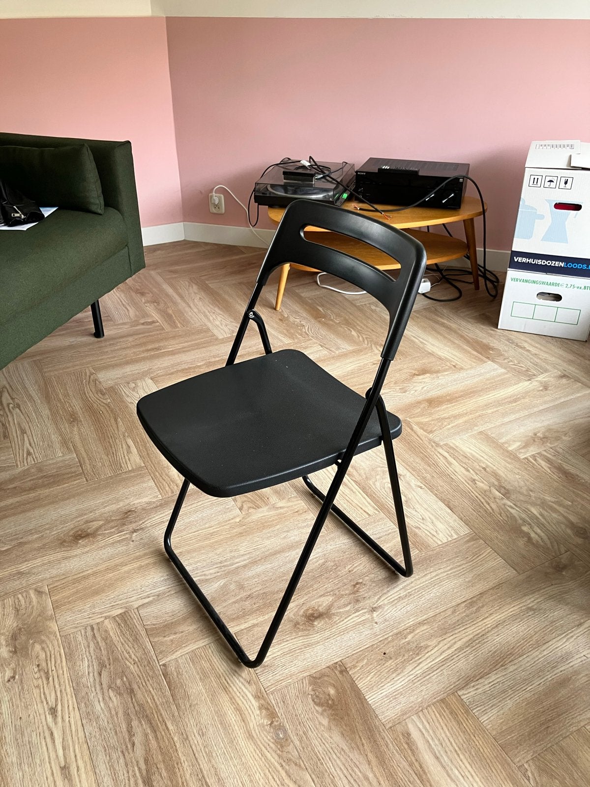 3x IKEA Nisse zwarte klapstoelen, Huis en Inrichting, Stoelen, Ophalen, Kunststof, Gebruikt, Drie