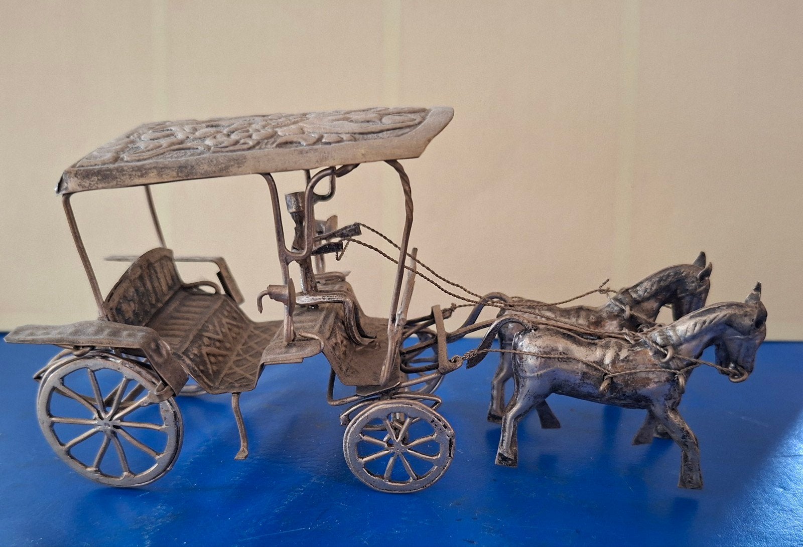 Indonesië zilver  paarden met koets +koetsier, Ophalen of Verzenden