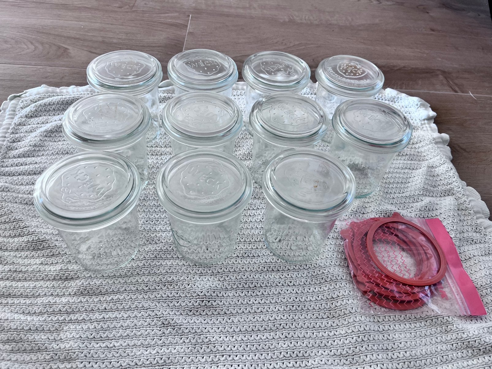 12 Weckpotten met ringen, Voorraadpot, Ophalen of Verzenden, Zo goed als nieuw, Glas