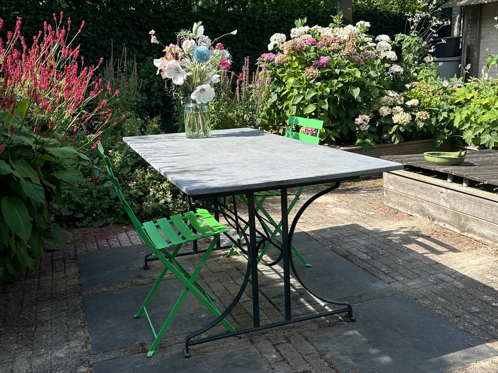Anton Damen klassieke tuintafel met hardstenen blad, Tuin en Terras, Ophalen, Gebruikt, Rechthoekig, Metaal