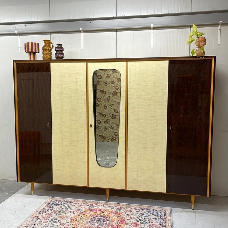 Grote Deens vintage midcentury 5 deurs kledingkast hang leg, Huis en Inrichting, Ophalen, Met deur(en), Gebruikt, Overige houtsoorten