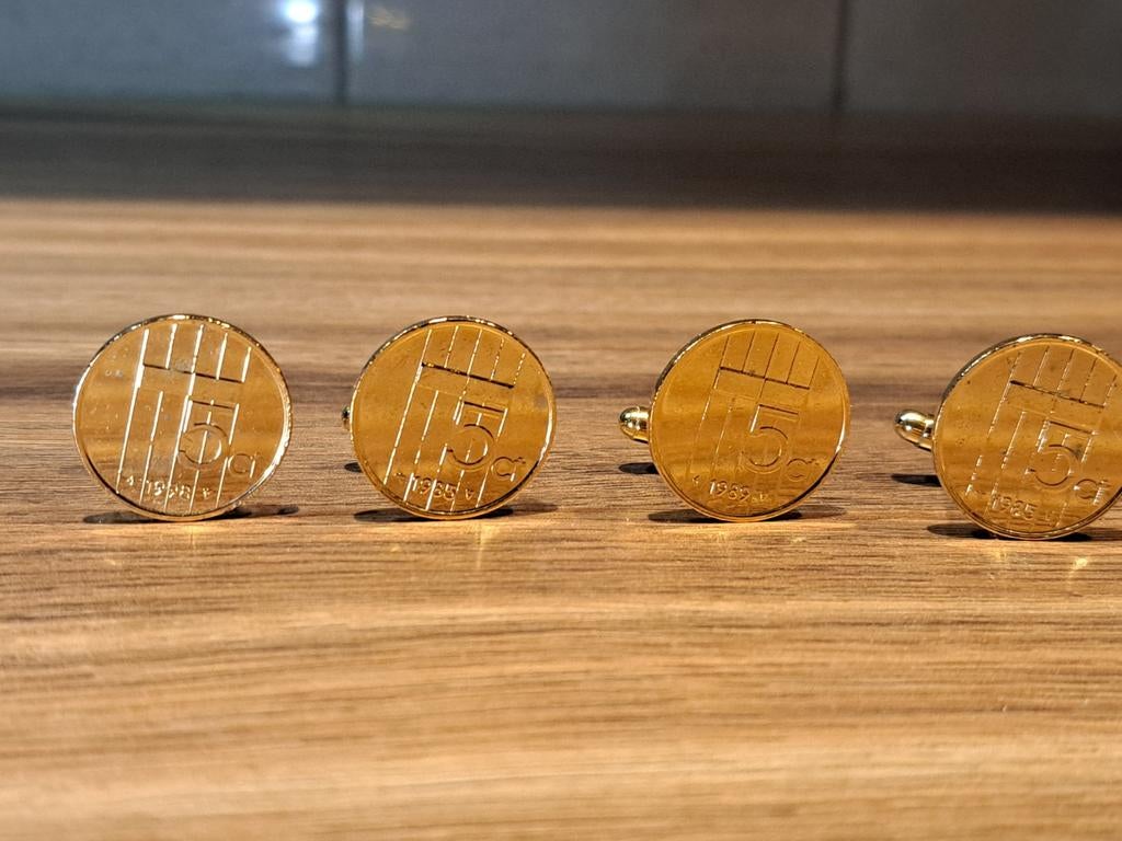 Manchetknopen van 5 cent munten - Goudkleurig, Ophalen of Verzenden