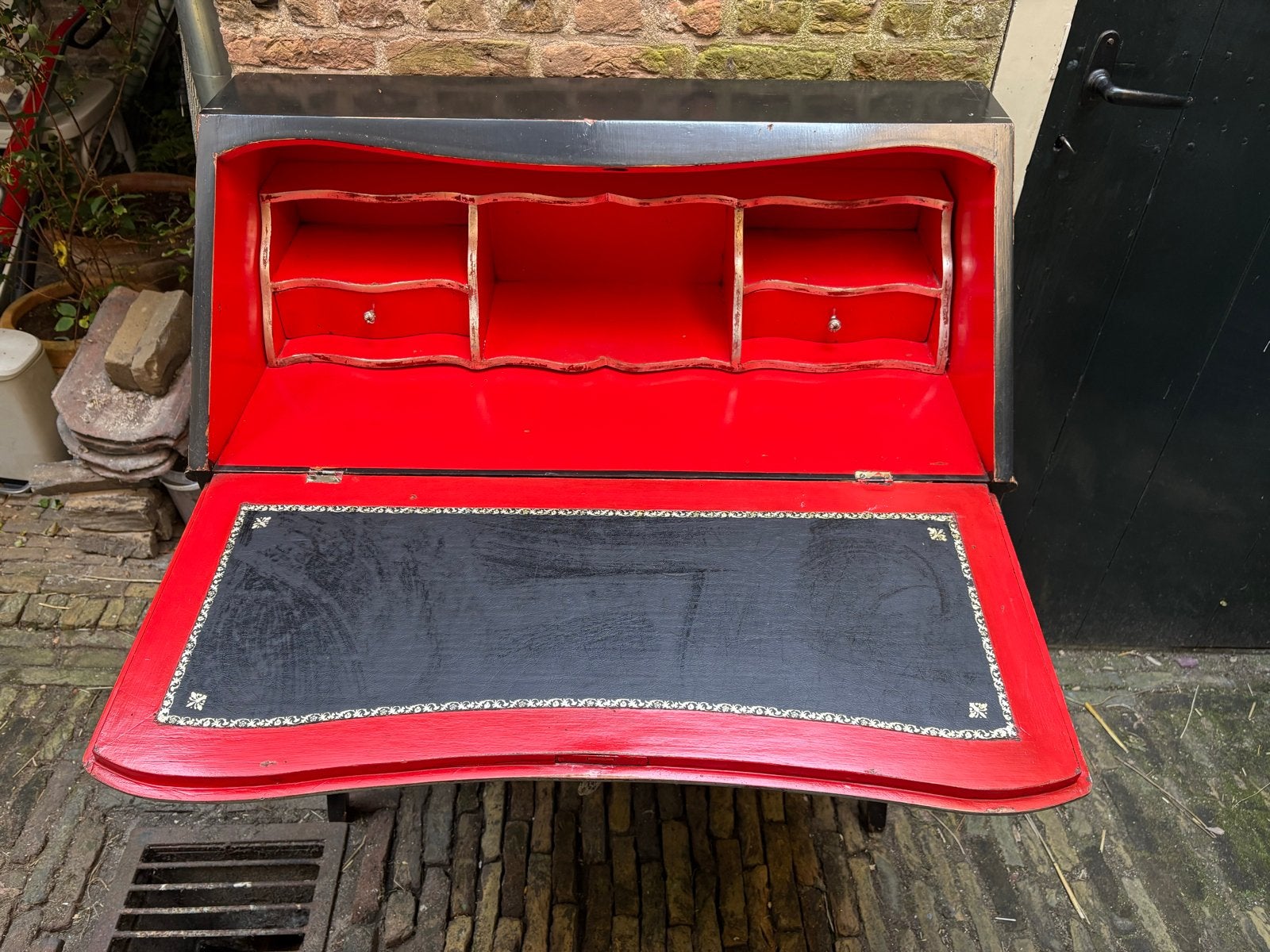 Mooi antiek secretaire bureau met veel lades, Huis en Inrichting, Ophalen, Zwart, Gebruikt, Secretaire