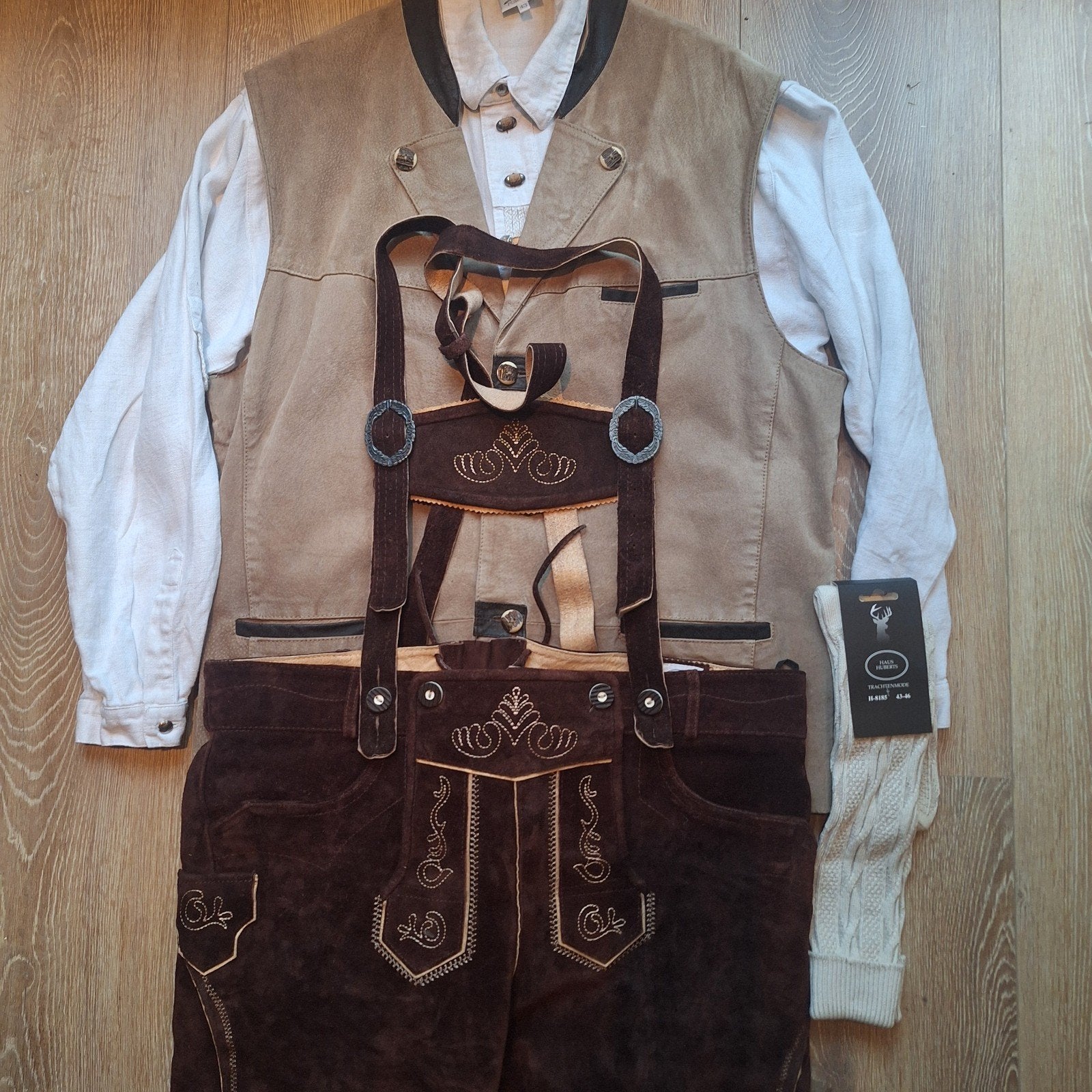 Lederhose 56 overhemd gilet kousen oktoberfeest, Ophalen of Verzenden, Maat 56/58 (XL)