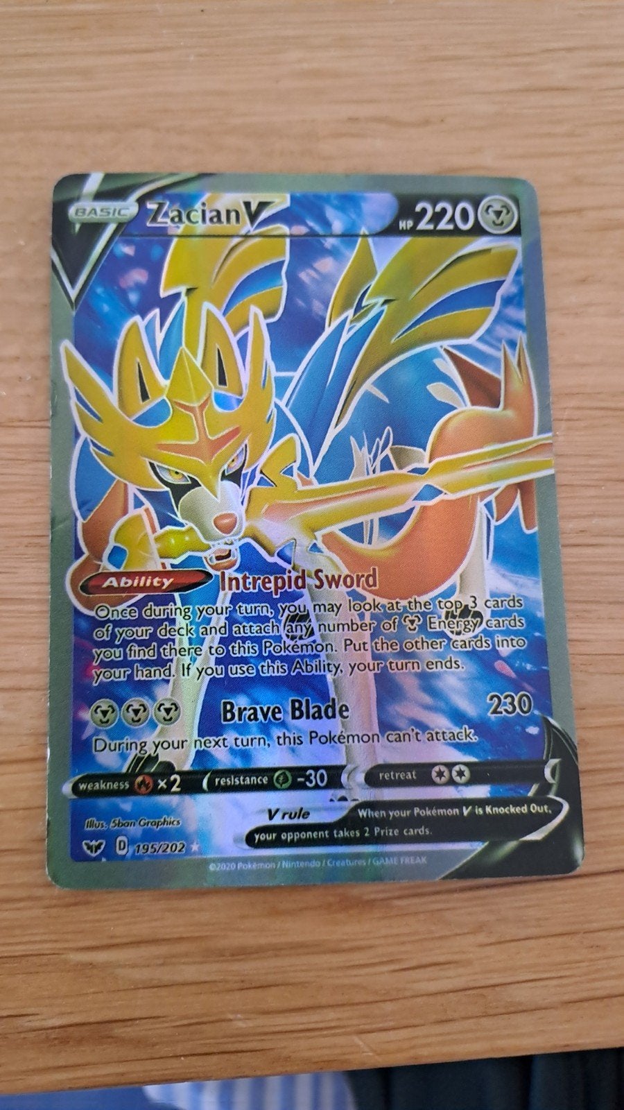 Zacian V Pokémon Kaart - Basic HP 220, Ophalen of Verzenden, Gebruikt, Losse kaart