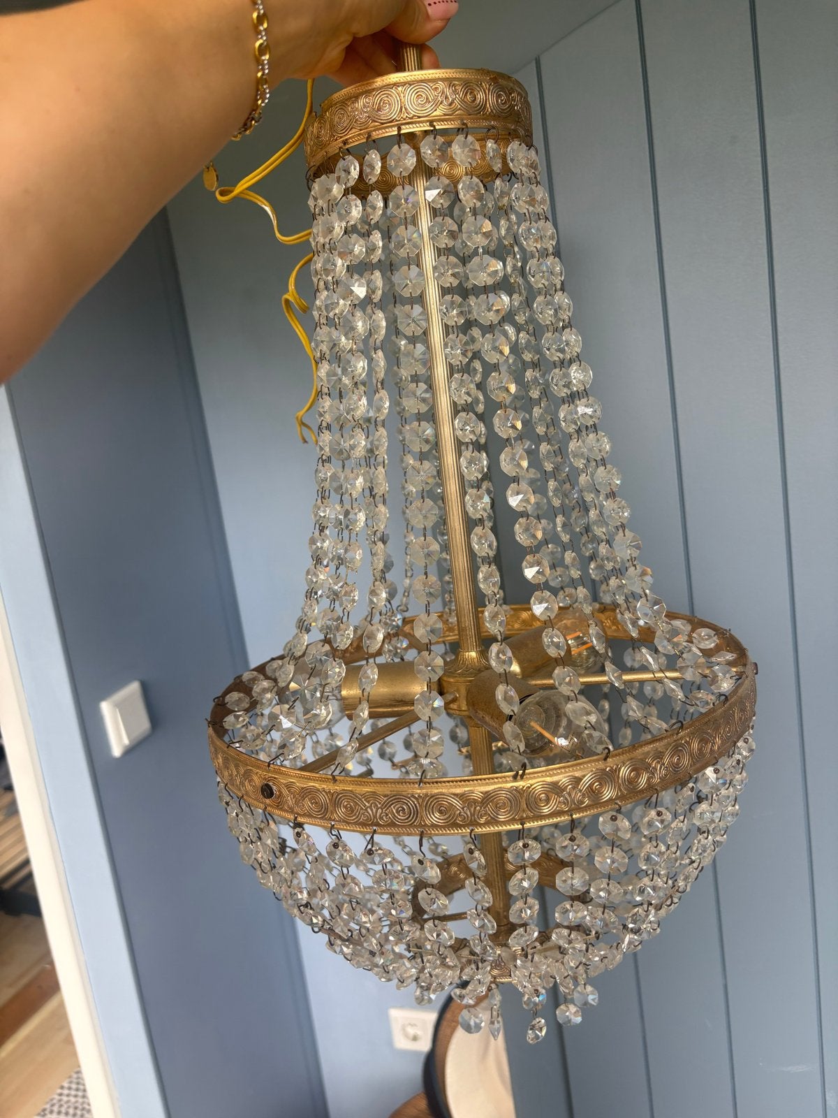 Prachtige vintage kristallen kroonluchter, Huis en Inrichting, Lampen | Kroonluchters, Gebruikt, Glas, Ophalen