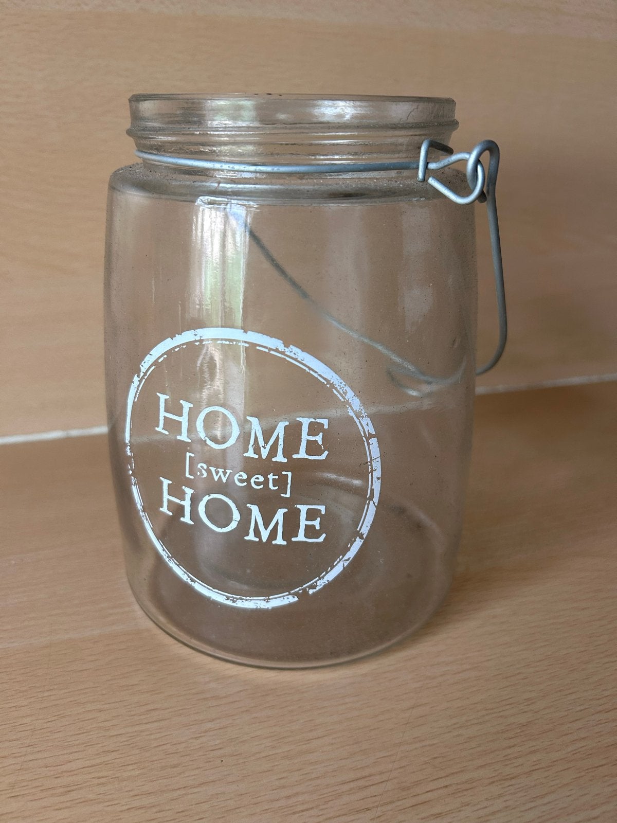 Glazen pot 'Home Sweet Home' vaas  windlicht, Ophalen of Verzenden, Zo goed als nieuw, Glas, Landelijk